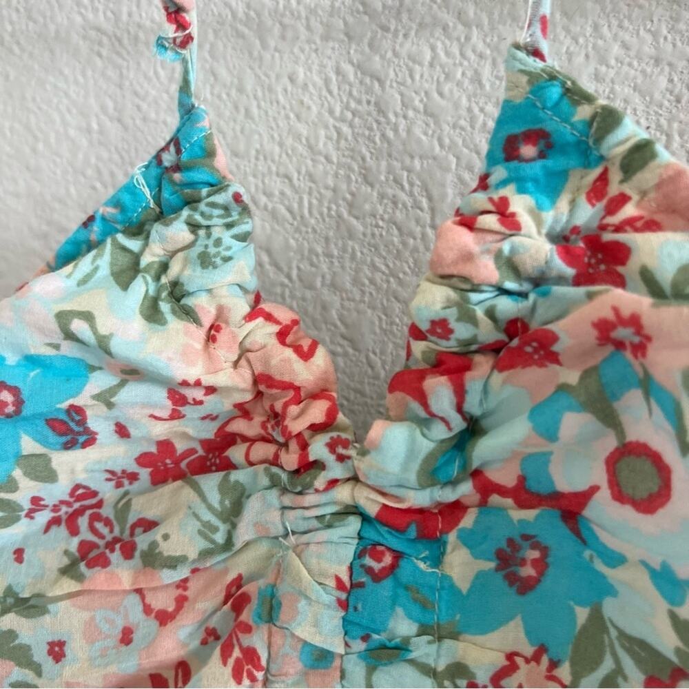 American Eagle Abstract Floral Halter Ruffle Ruched Back Smocked Small - Picture 3 of 8